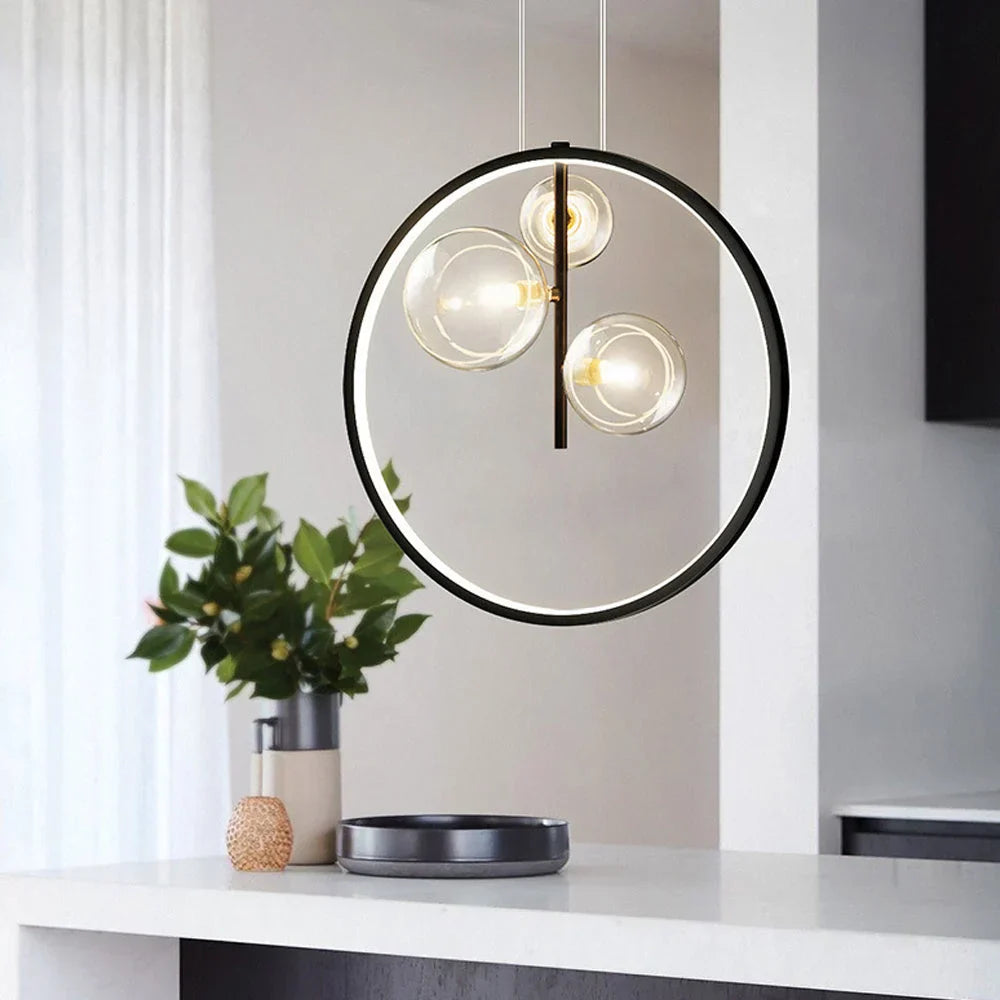 Luminisa Skandinavische Bubble Glas Pendelleuchte mit Ring | Modernes Design | Dimmbar | Elegante Beleuchtung für Esszimmer & Wohnzimmer