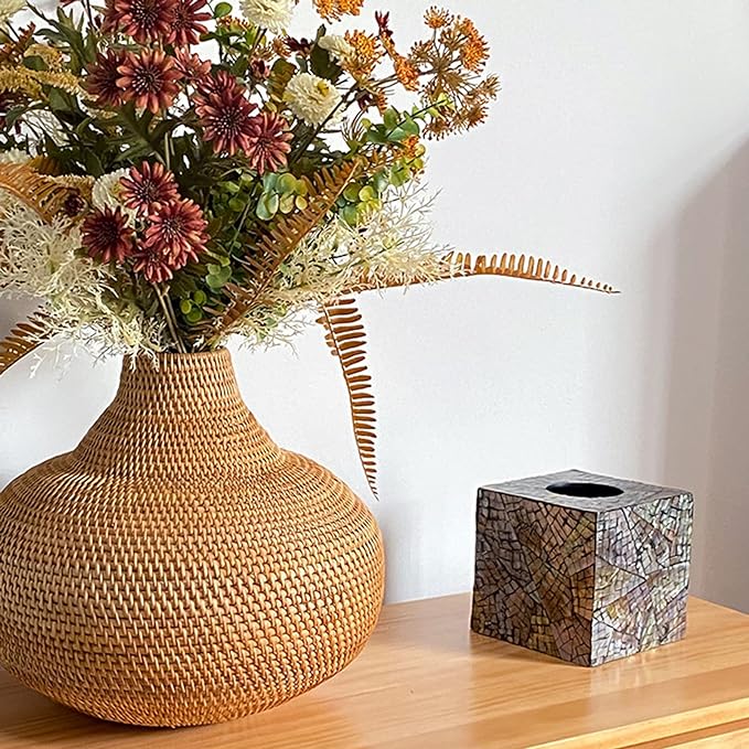 WickerGlow Rattan Vase | Handgefertigter Blumenkorb | Natürliche Dekoration | Stilvolles Design für Zuhause