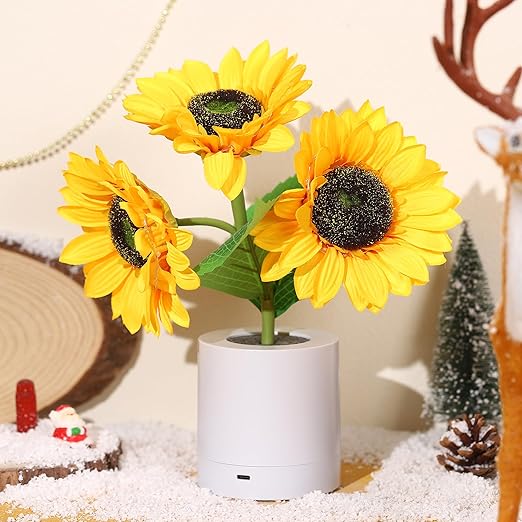 GlowBlume LED Sonnenblumenlampe | Schimmernde Tischbeleuchtung | Dekorative LED-Lampe für Zuhause und Büro