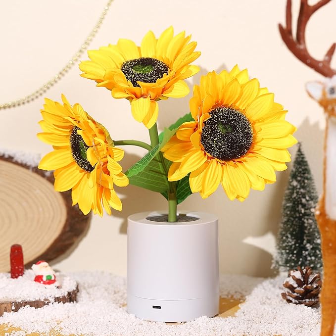 GlowBlume LED Sonnenblumenlampe | Schimmernde Tischbeleuchtung | Dekorative LED-Lampe für Zuhause und Büro