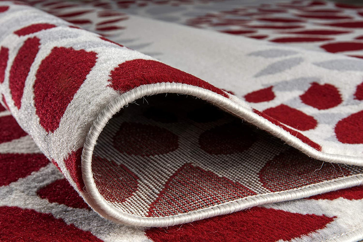 BloomNove Elegance Teppich | Grau & Rot | Blumendesign | Pflegeleicht & Modern