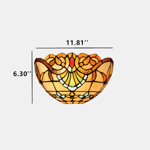 TiffanyLume Wandlampe | Europäisches Tiffany-Design | Buntes Glasschirm | Schalenförmige 1-Licht Wandleuchte