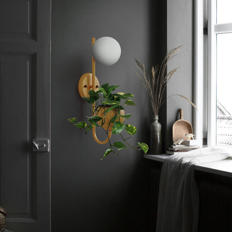 SphereBox Wandlampe mit Aufbewahrungsbox & Pflanzentopf | Dekorative Wandbeleuchtung | 1-flammig