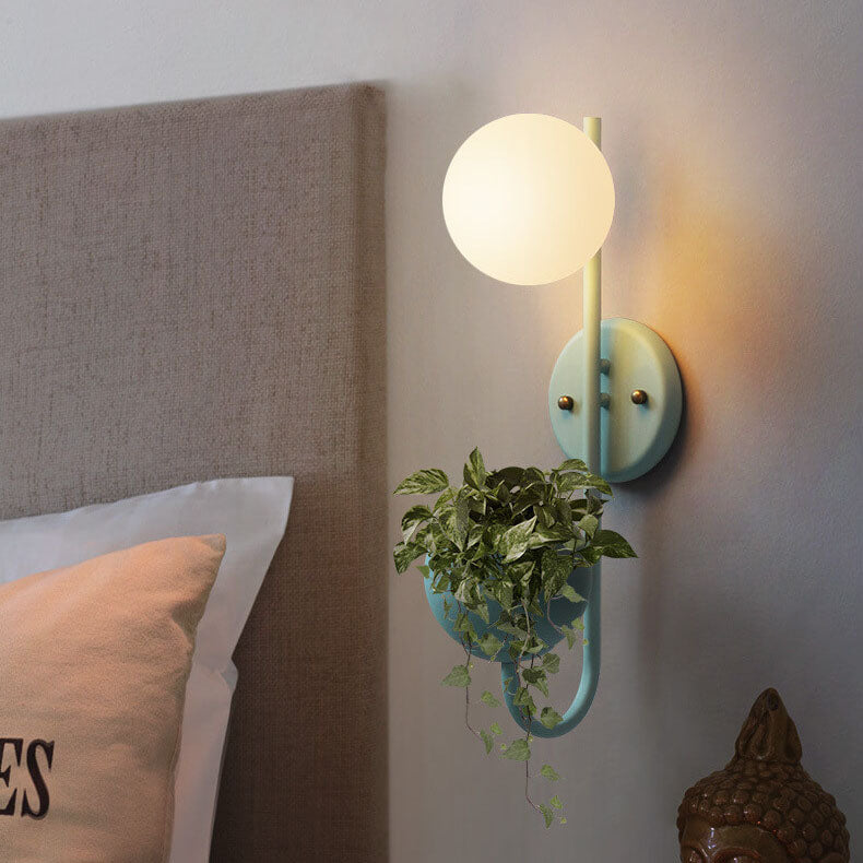 SphereBox Wandlampe mit Aufbewahrungsbox & Pflanzentopf | Dekorative Wandbeleuchtung | 1-flammig