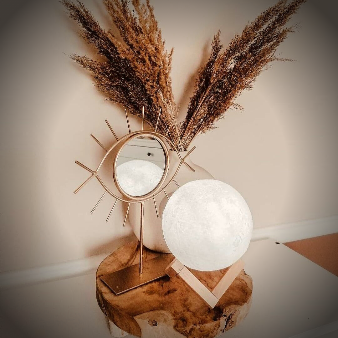 LunaGlow Mondlampe | 3D-gedrucktes LED Stimmungslicht | Kabellos | Dimmbare Nachtlampe | Deko für Zuhause