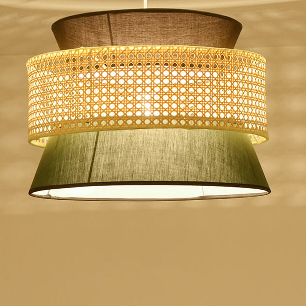 RyukuGlow Rattan Hängeleuchte | Japanisches Trommeldesign | Natürliche Eleganz | Ideal für Esszimmer & Wohnzimmer