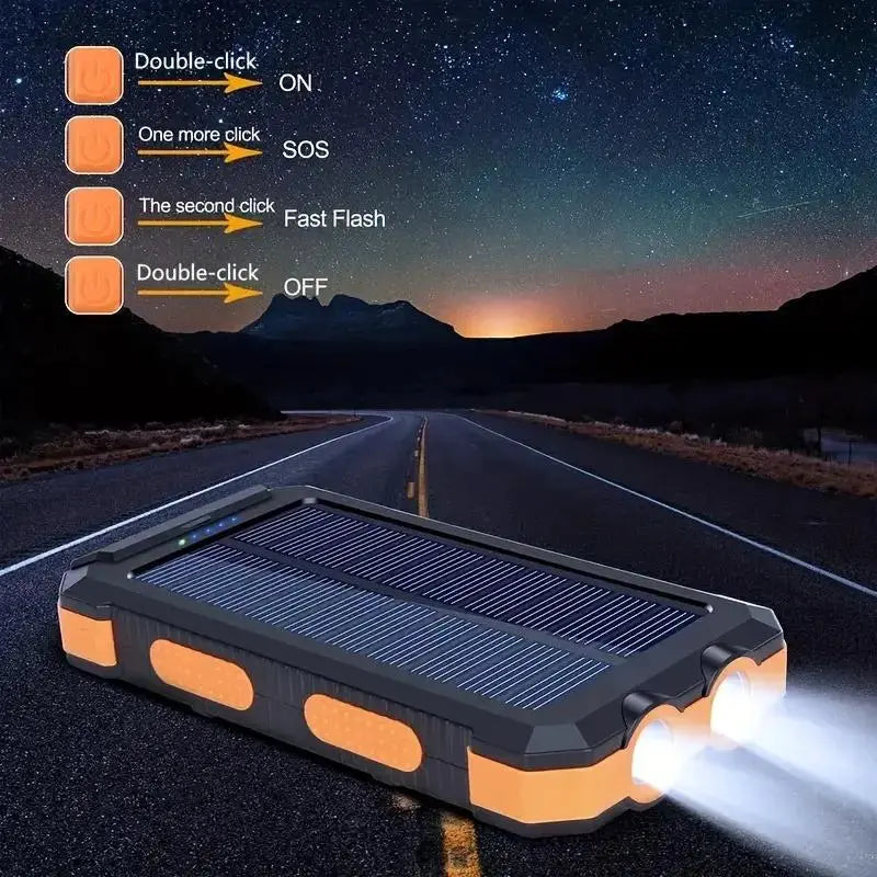 ChargePro Solar Powerbank | Kabelloses Ladegerät | 15W Schnellladefunktion | 6 Ausgänge | Integrierte Kabel | Tragbar & Wasserdicht
