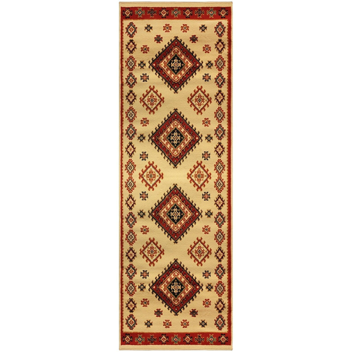 BorderLine Southwest Teppich | Umrandeter Elfenbein-Teppich | Modern & Pflegeleicht | Wohnzimmer & Flurbener Teppich