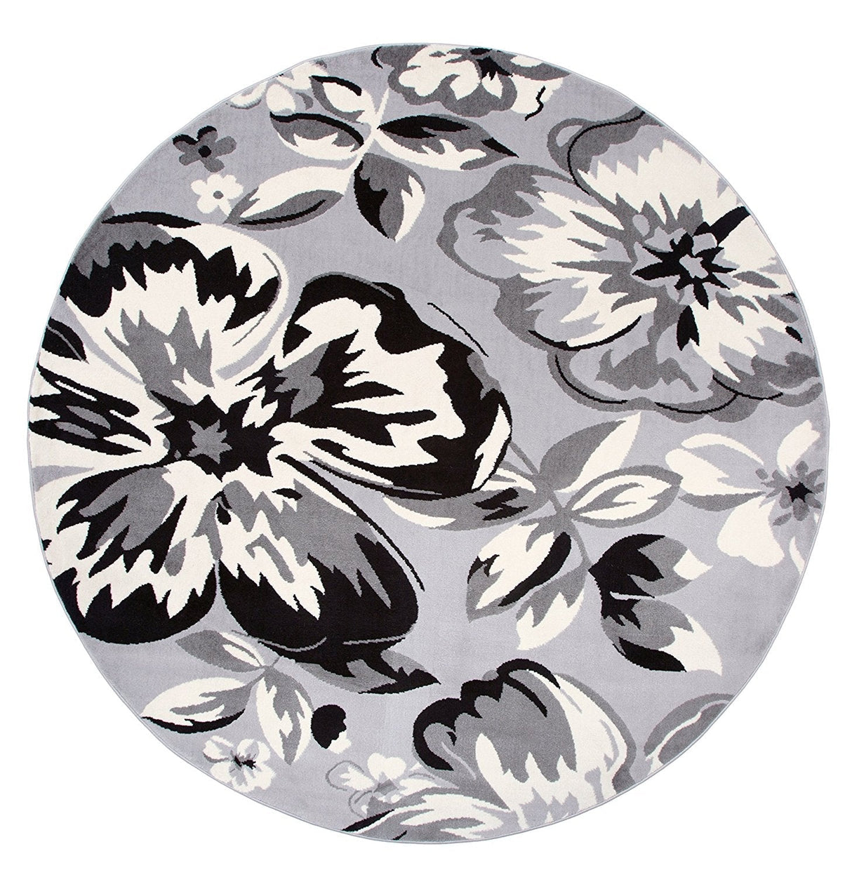 PetaloLoom Luxe Teppich | Grau, Schwarz & Weiß | Blumendesign | Pflegeleicht & Modern