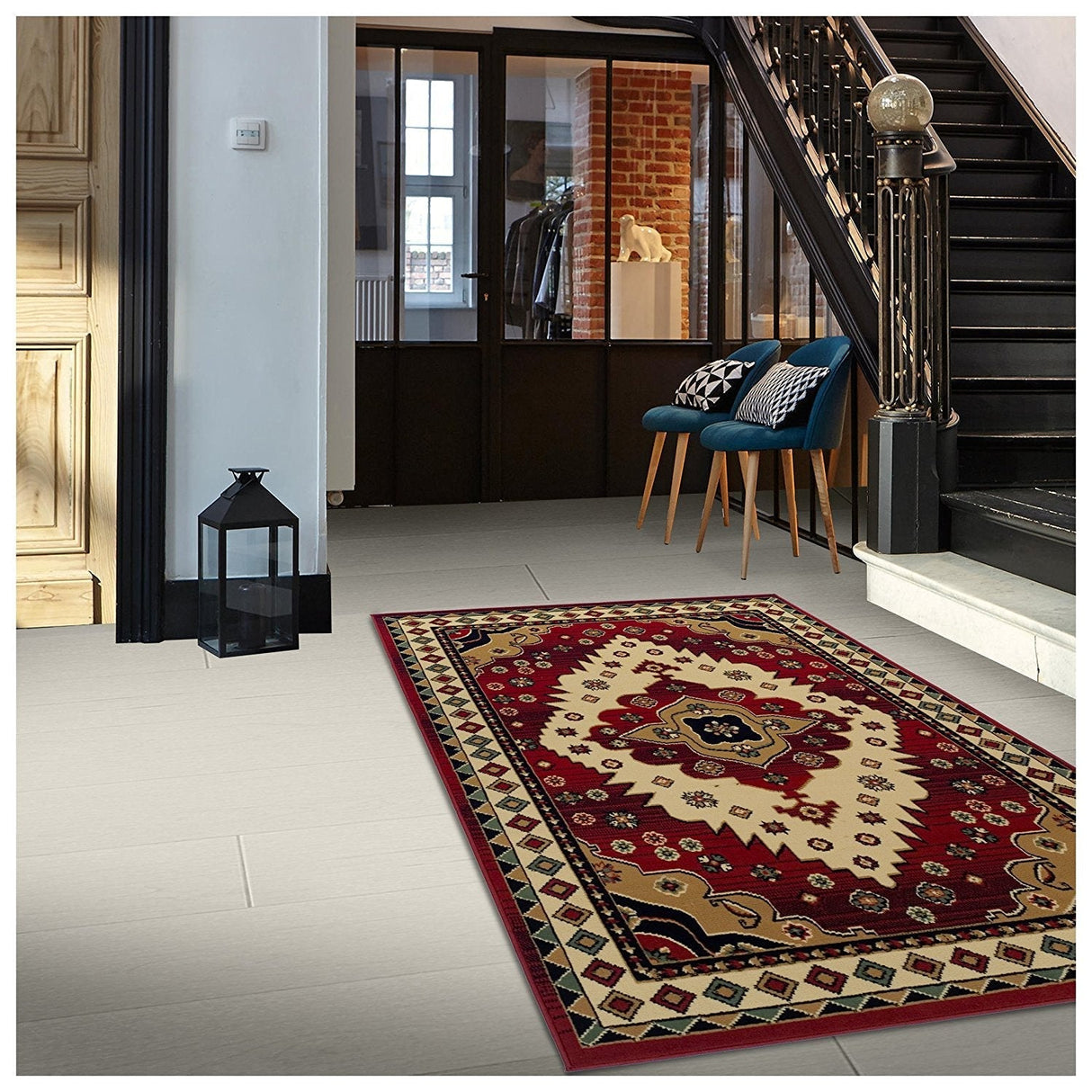 SierraBorder Southwest Teppich | Rot & Schwarz | Umrandeter Design-Teppich | Modern & Pflegeleicht