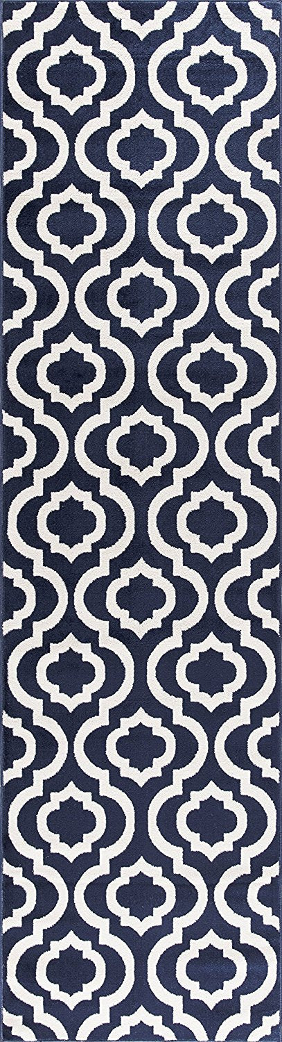 NavyWeave Trellis Teppich | Design in Navy & Elfenbein | Pflegeleicht & Modern | Perfekt für Wohnzimmer & Flur