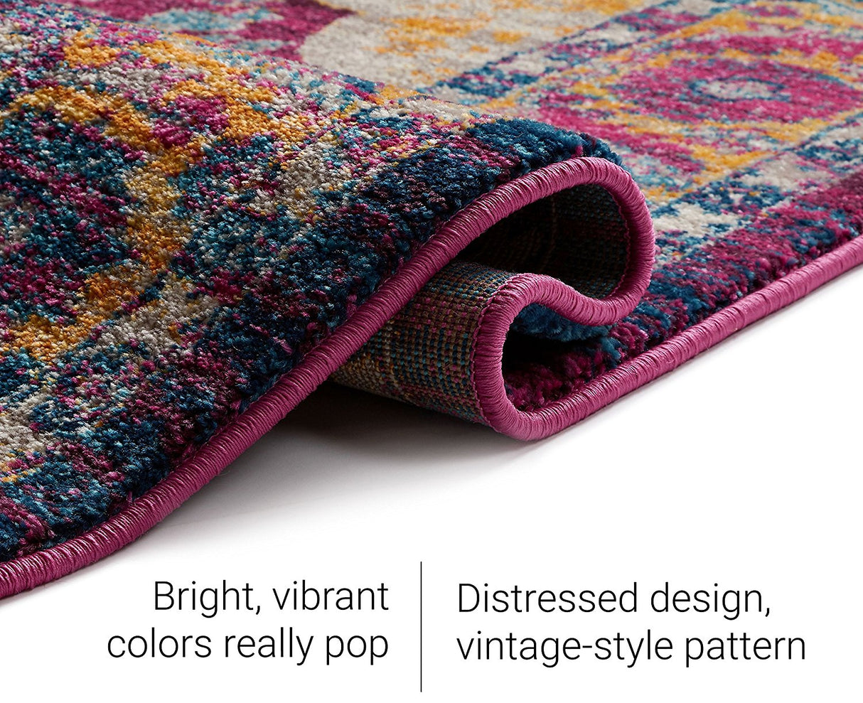 Lavendria Vintage Teppich | Medaillon-Design in Lavendel | Weich & Pflegeleicht | Wohnzimmer & Flur