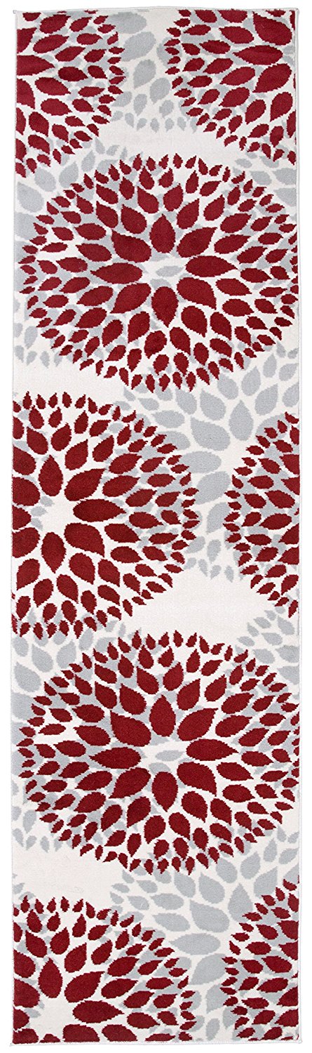 BloomNove Elegance Teppich | Grau & Rot | Blumendesign | Pflegeleicht & Modern