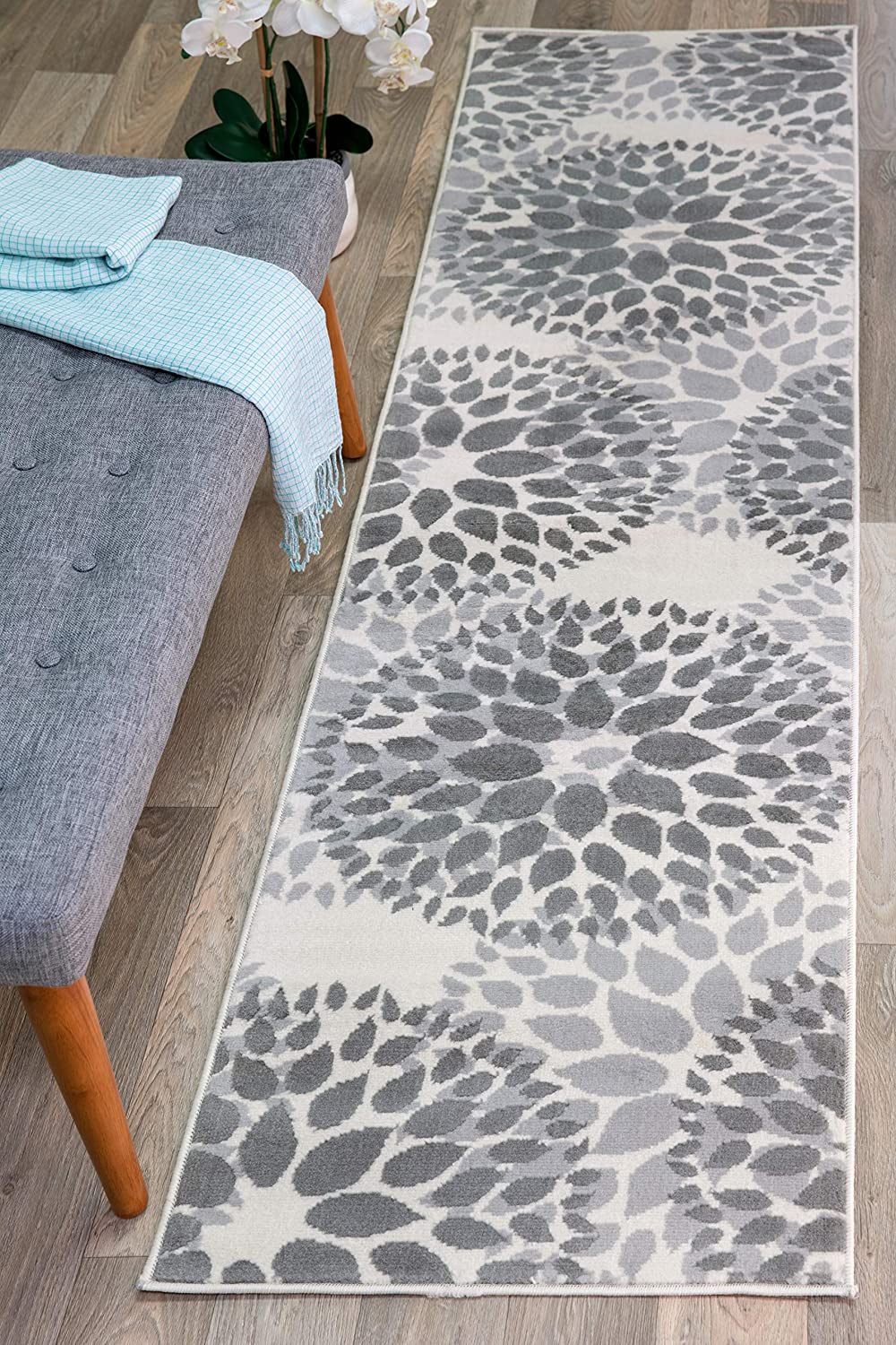 VividFlora Elegance Teppich | Grau & Beige | Blumendesign | Pflegeleicht & Modern