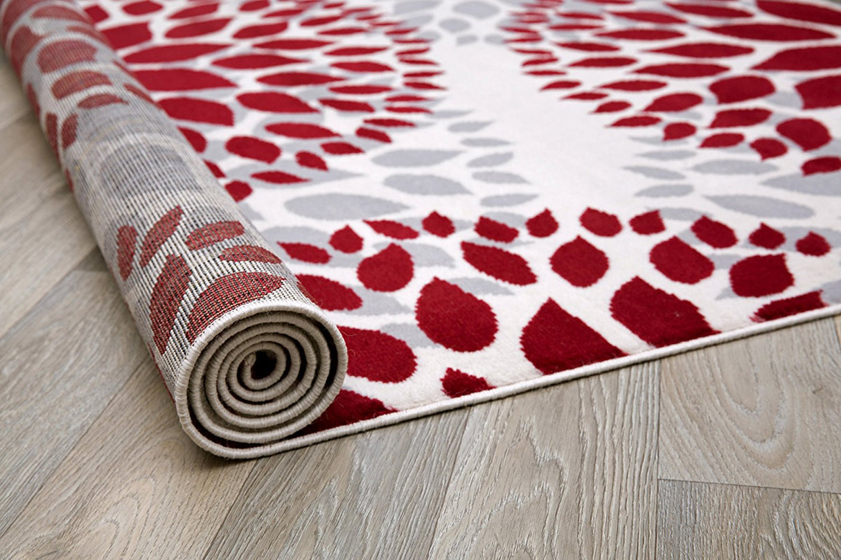 BloomNove Elegance Teppich | Grau & Rot | Blumendesign | Pflegeleicht & Modern