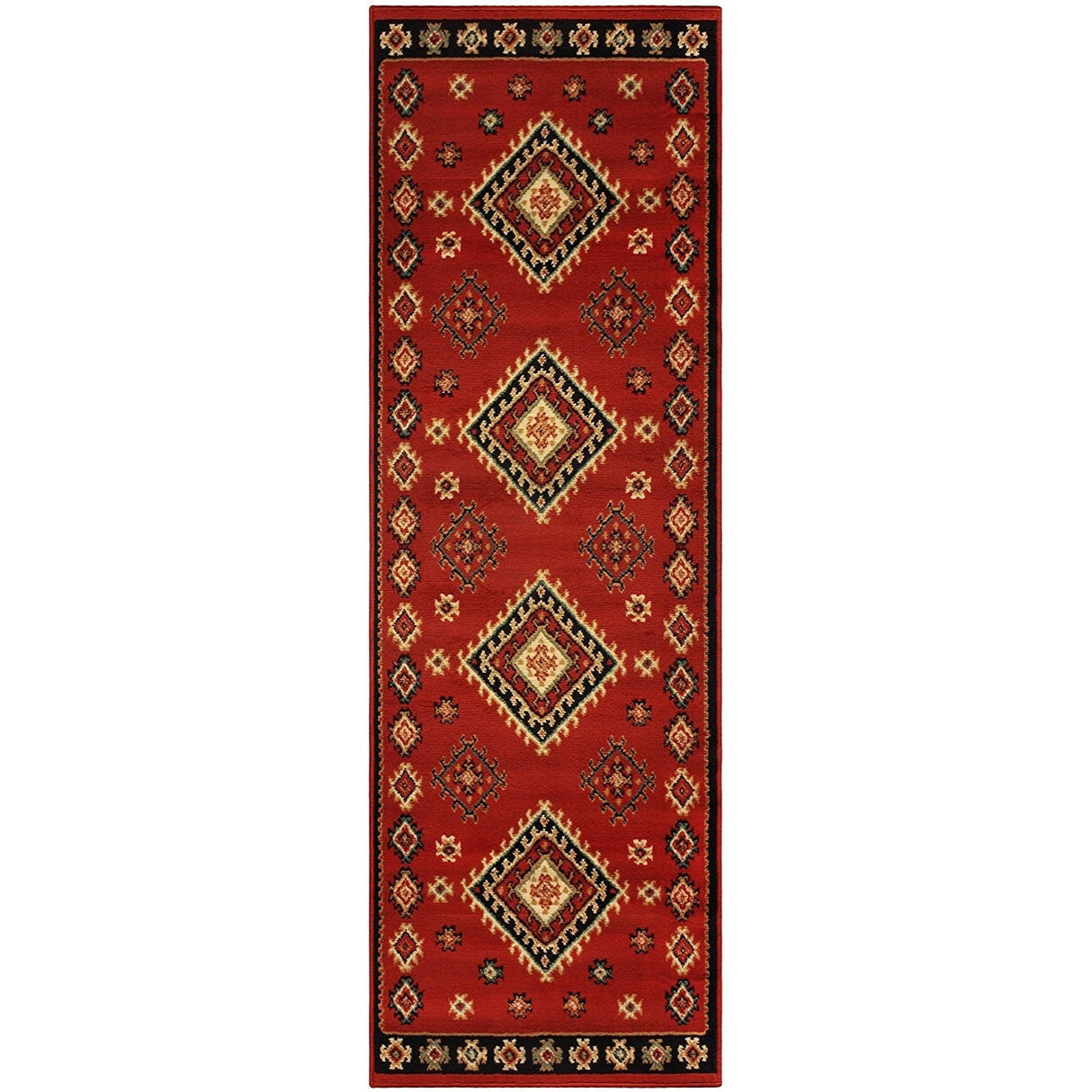 Redridge Southwest Teppich | Umrandeter Roter Teppich | Weich & Pflegeleicht | Wohnzimmer & Flur