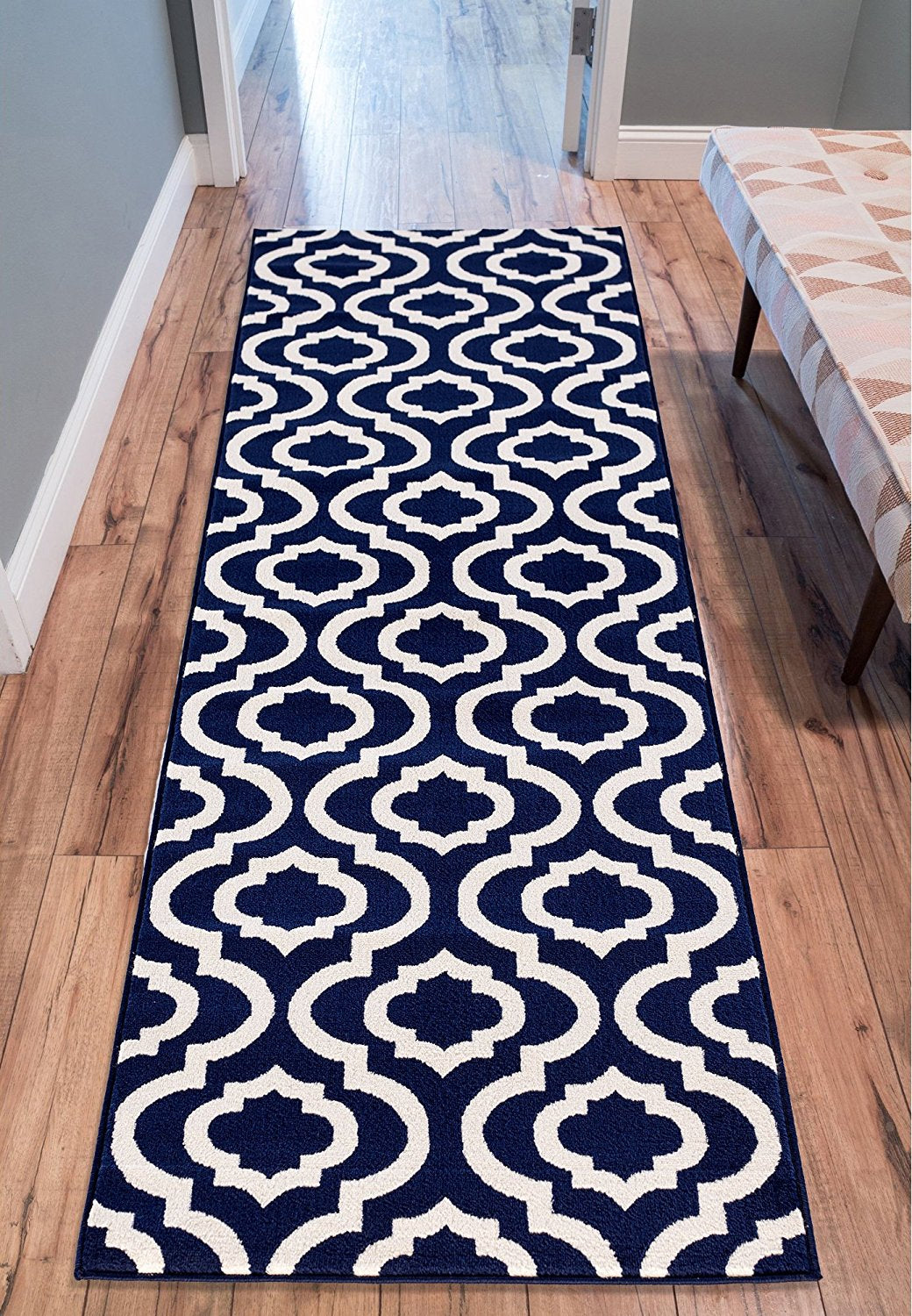 NavyWeave Trellis Teppich | Design in Navy & Elfenbein | Pflegeleicht & Modern | Perfekt für Wohnzimmer & Flur