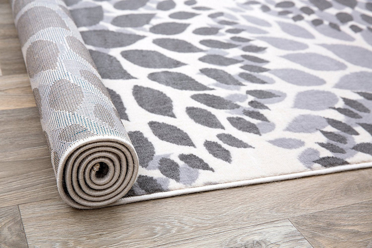 VividFlora Elegance Teppich | Grau & Beige | Blumendesign | Pflegeleicht & Modern