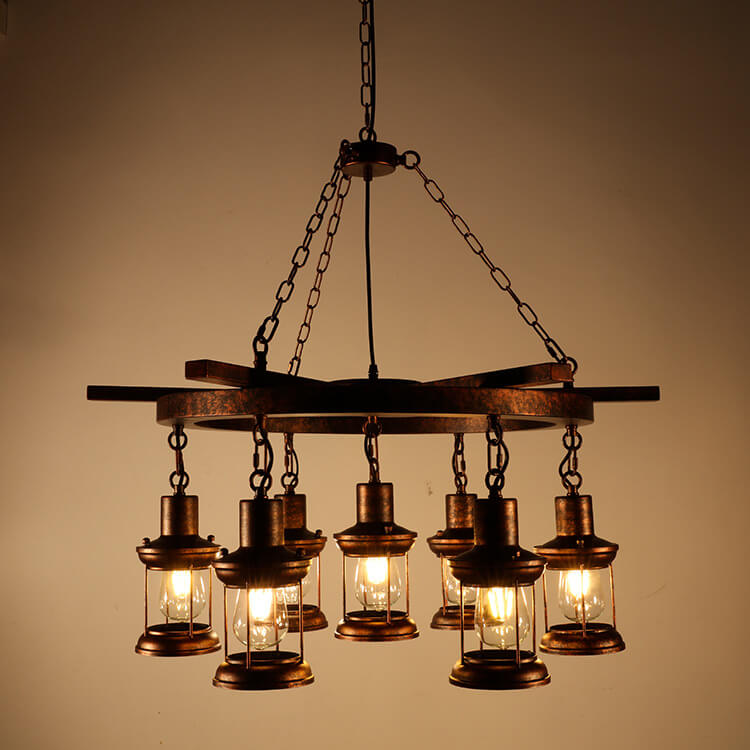 Nautilux Vintage Kronleuchter | Metall-Laternen Design | 3- oder 7-Lichtoptionen | Maritimer Stil