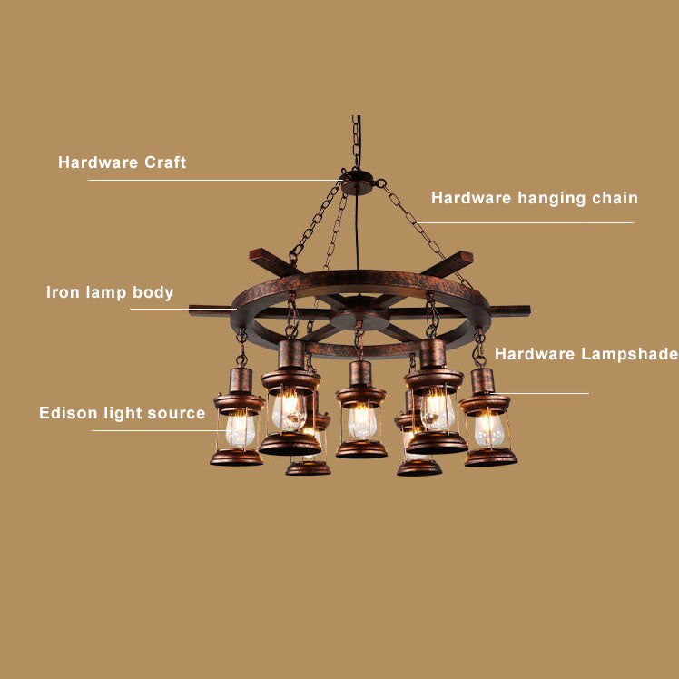 Nautilux Vintage Kronleuchter | Metall-Laternen Design | 3- oder 7-Lichtoptionen | Maritimer Stil
