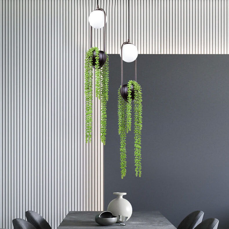 EcoOrb Glas Pendelleuchte | Pflanzenhalter Design | 1-flammige Hängeleuchte | Warmweiß & Weißlicht