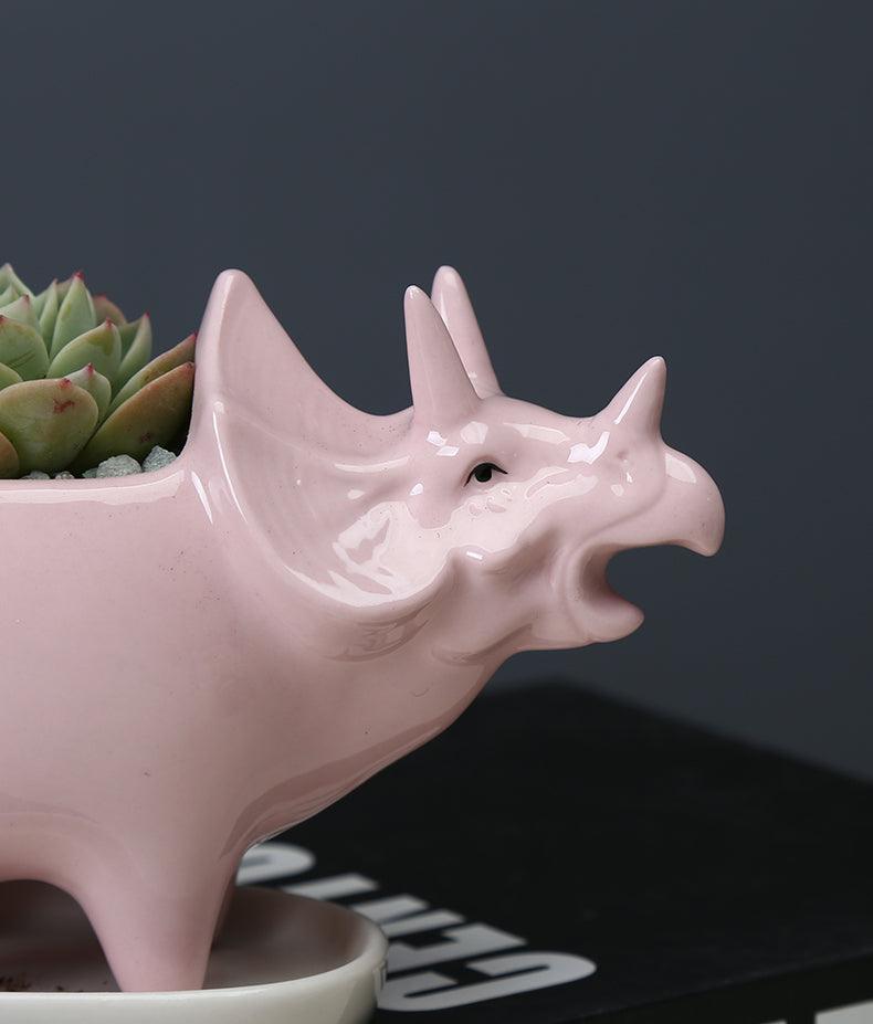 DinoBloom Saurier Pflanzentopf | Niedlicher Dino Sukkulenten Topf mit Ablaufschale | Dekoration für Zuhause