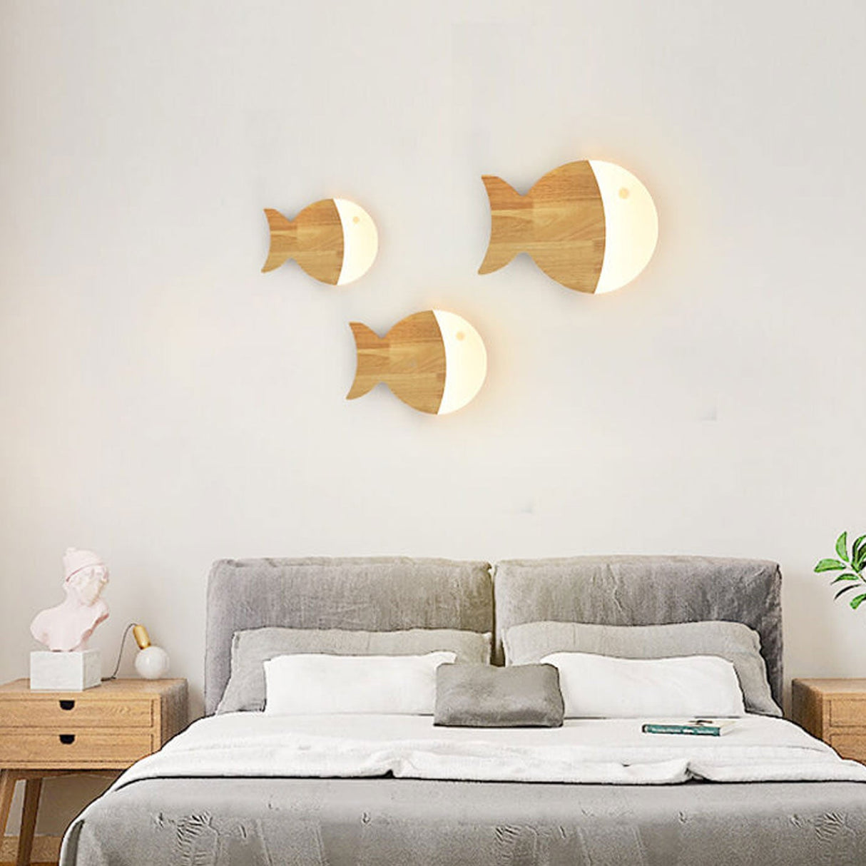 Fynnora Nordic Wandlampe | Eiche & Acryl | Minimalistisches Fisch-Design | LED Beleuchtung