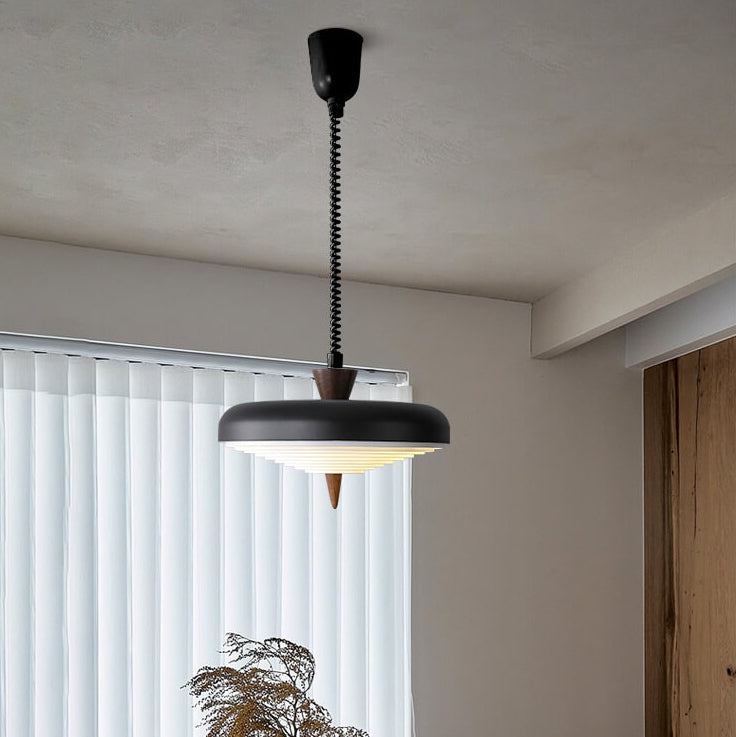 ZenithIron Japanische Hängelampe | Industrielles Design | Walnussholz | Höhenverstellbar | Einflammige Pendelleuchte