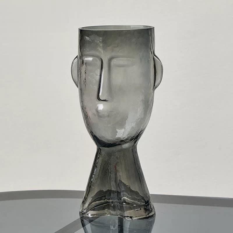 Visari Glas Vase mit Gesichtsmotiv | Handgefertigt | Kunstvolles Design | Dekoration für Zuhause