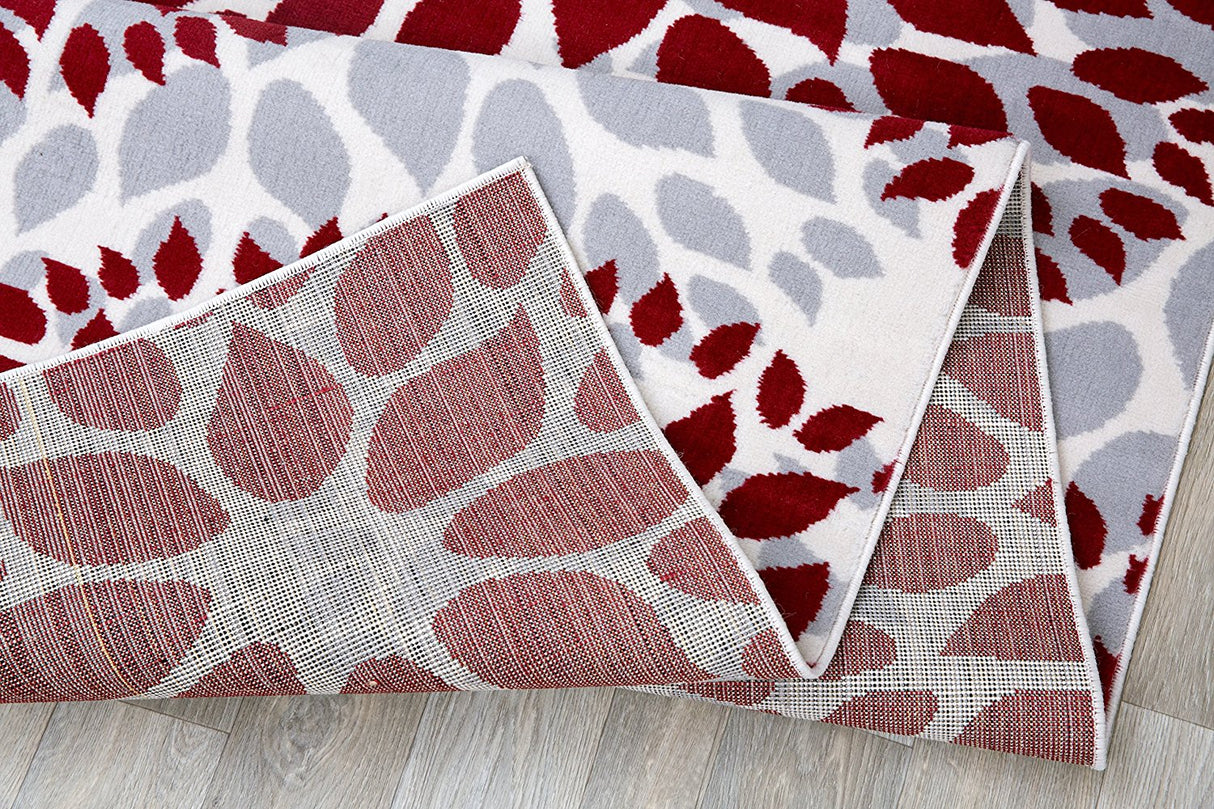 BloomNove Elegance Teppich | Grau & Rot | Blumendesign | Pflegeleicht & Modern