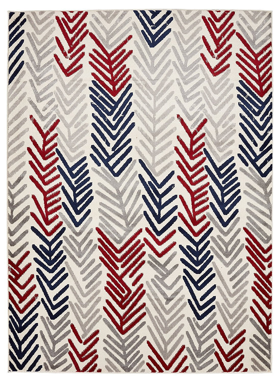 IvoryBloom Contemporary Teppich | Florales Design in Elfenbein, Navy, Grau & Rot | Pflegeleicht & Modern | Perfekt für Wohnzimmer & Flur