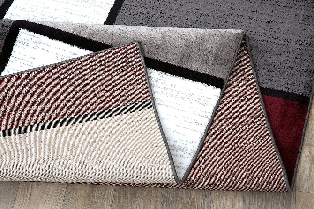 TeppiLux Modern Box Design Teppich | Rot, Grau & Weiß | Wohn- & Schlafzimmer | Pflegeleicht & Rutschfest