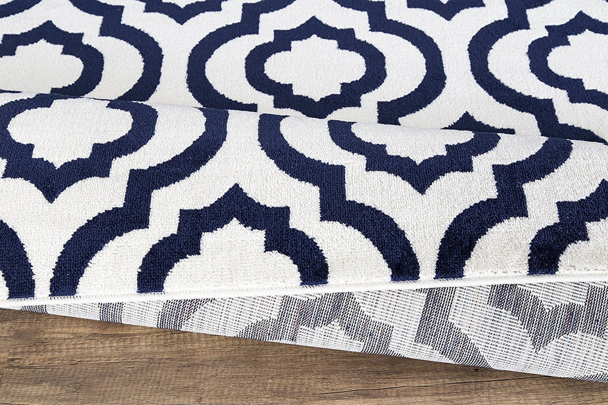 TrellisVista Teppich | Design in Elfenbein & Navy | Pflegeleicht & Modern | Perfekt für Wohnzimmer & Flur