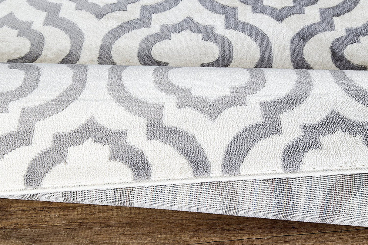 IvoryGrid Teppich | Spalier-Design in Elfenbein & Grau | Pflegeleicht & Modern | Perfekt für Wohnzimmer & Flur