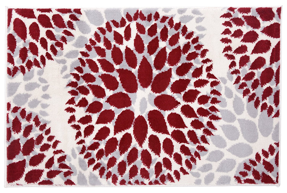 BloomNove Elegance Teppich | Grau & Rot | Blumendesign | Pflegeleicht & Modern
