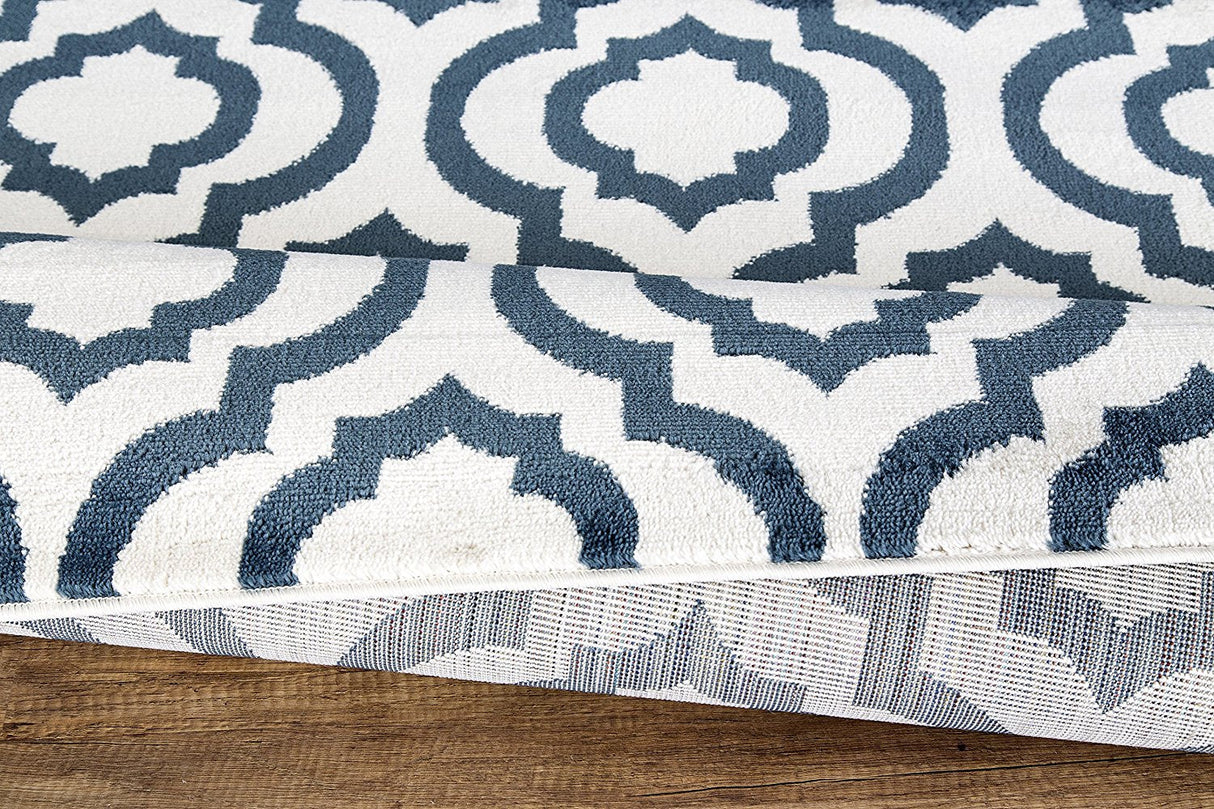 AquaTrellis Teppich | Spalier-Design in Elfenbein & Türkis | Pflegeleicht & Modern | Perfekt für Wohnzimmer & Flur