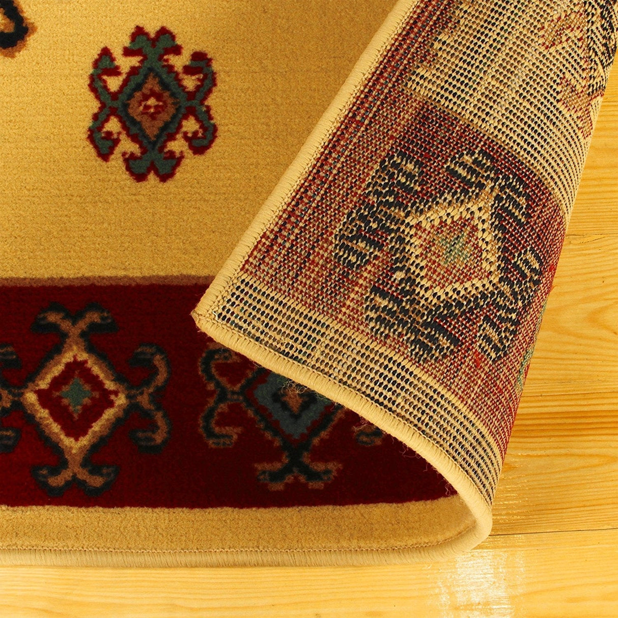 BorderLine Southwest Teppich | Umrandeter Elfenbein-Teppich | Modern & Pflegeleicht | Wohnzimmer & Flurbener Teppich