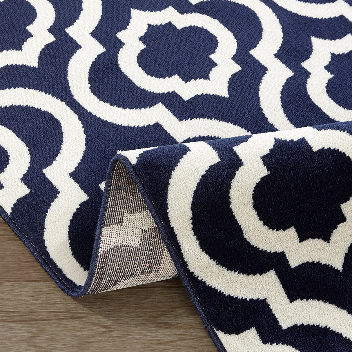 NavyWeave Trellis Teppich | Design in Navy & Elfenbein | Pflegeleicht & Modern | Perfekt für Wohnzimmer & Flur