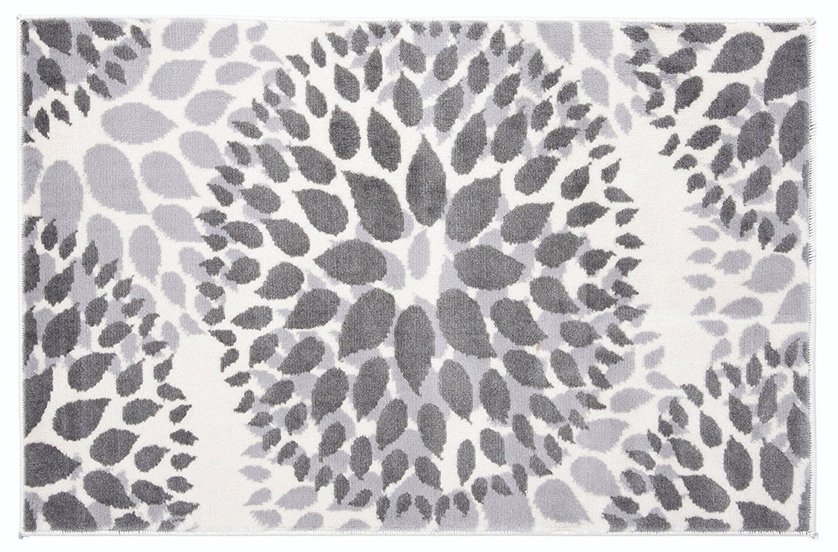 VividFlora Elegance Teppich | Grau & Beige | Blumendesign | Pflegeleicht & Modern