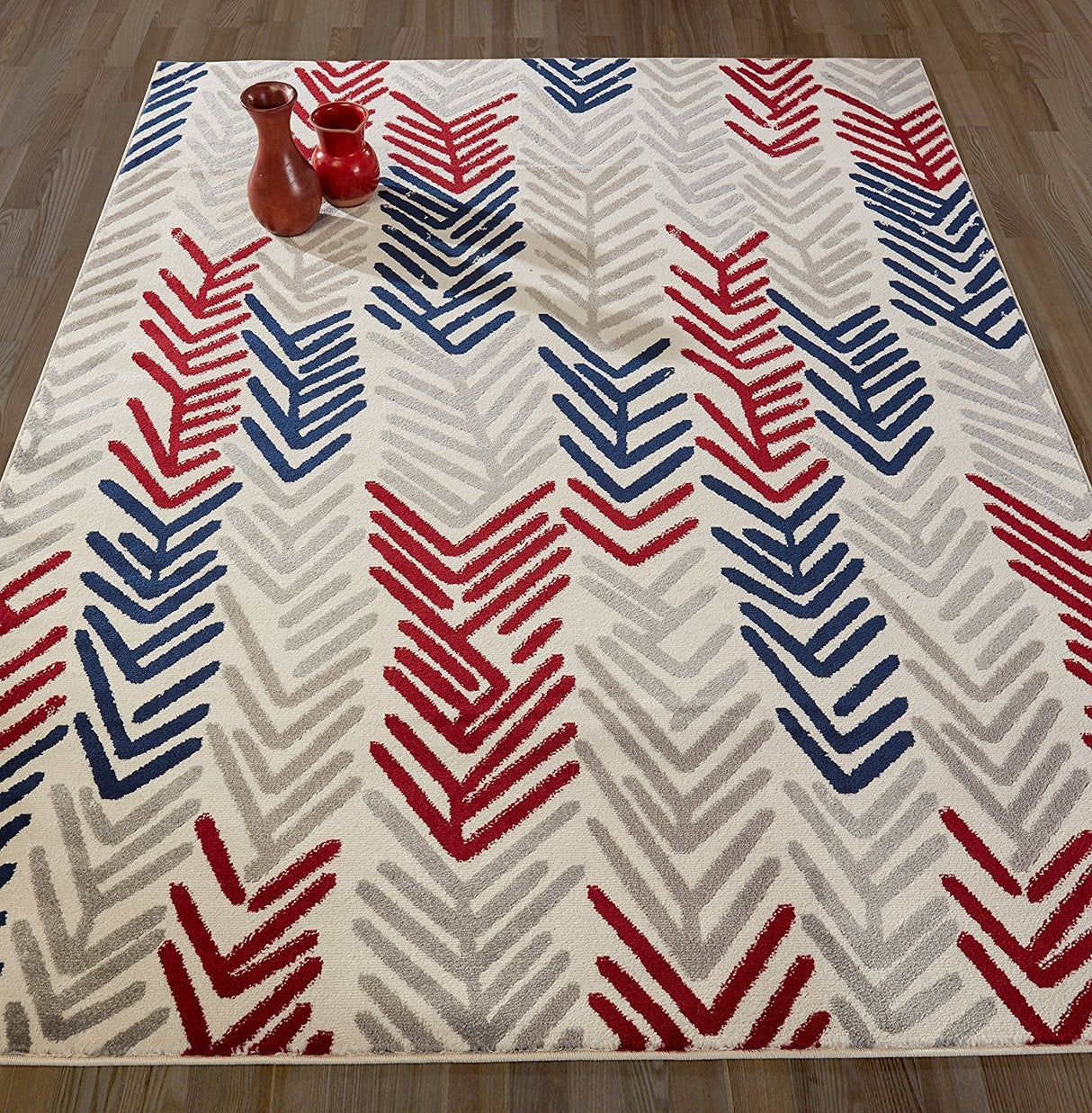 IvoryBloom Contemporary Teppich | Florales Design in Elfenbein, Navy, Grau & Rot | Pflegeleicht & Modern | Perfekt für Wohnzimmer & Flur