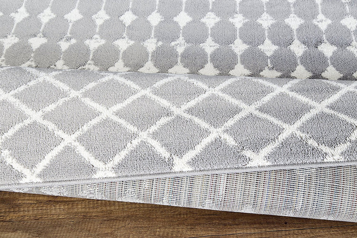 GridAura Contemporary Teppich | Gitterdesign in Grau & Elfenbein | Pflegeleicht & Modern | Perfekt für Wohnzimmer & Flur