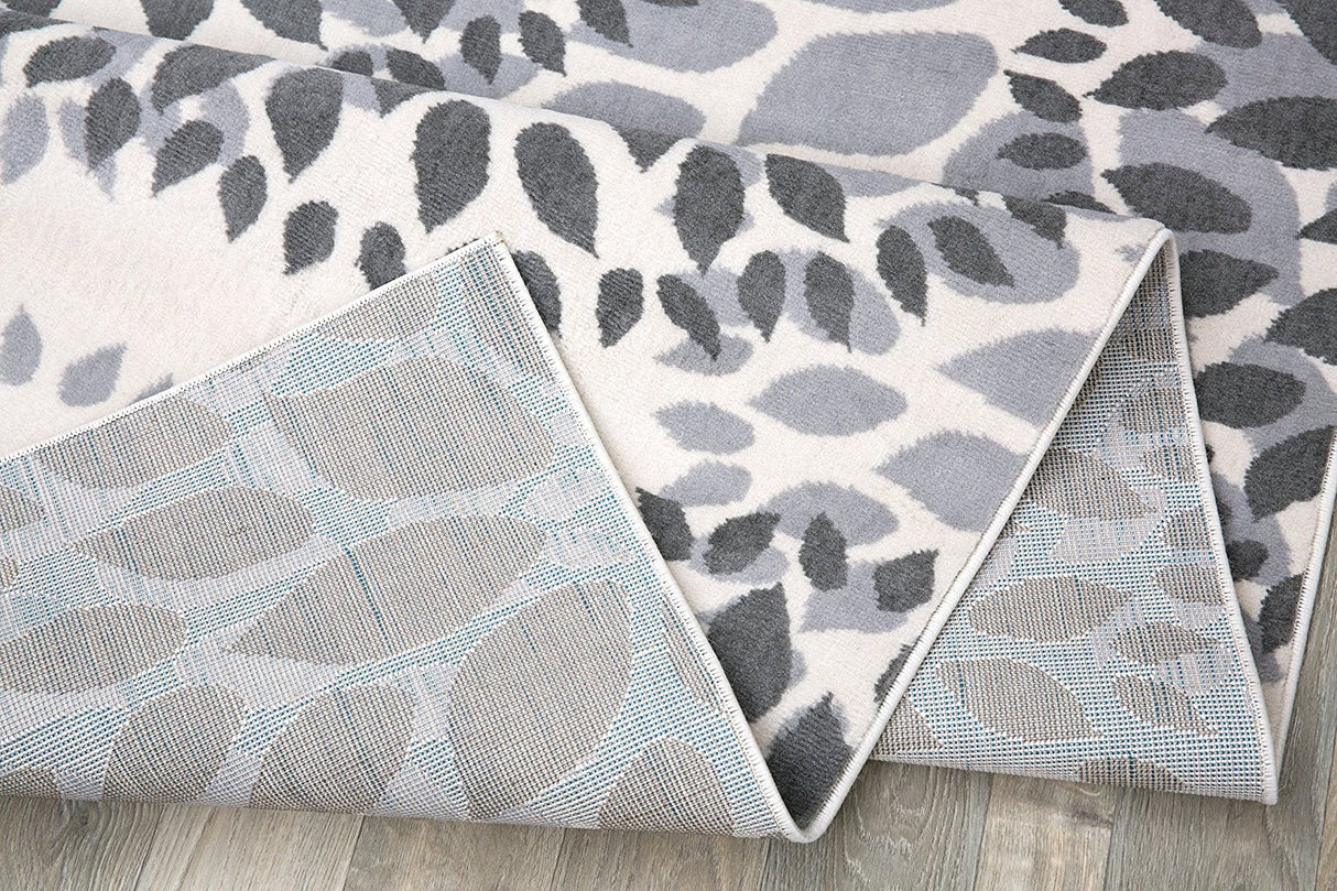 VividFlora Elegance Teppich | Grau & Beige | Blumendesign | Pflegeleicht & Modern