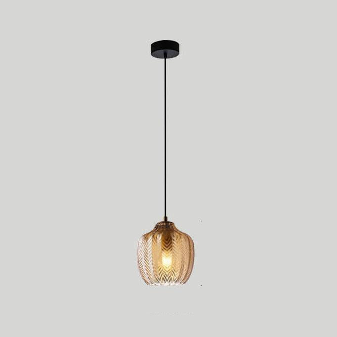 LuxeWave Nordic Glas-Pendelleuchte | Wellenstruktur | 1-Licht Barrel Design | Rauchgrau & Cognac Optionen