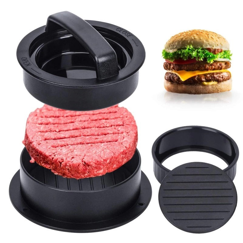 BurgerBuddy 3-in-1 Hamburger Presse | Gefüllte Patty Maker | Perfekt für BBQ & Zuhause | Einfach & Praktisch
