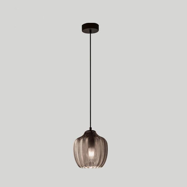LuxeWave Nordic Glas-Pendelleuchte | Wellenstruktur | 1-Licht Barrel Design | Rauchgrau & Cognac Optionen