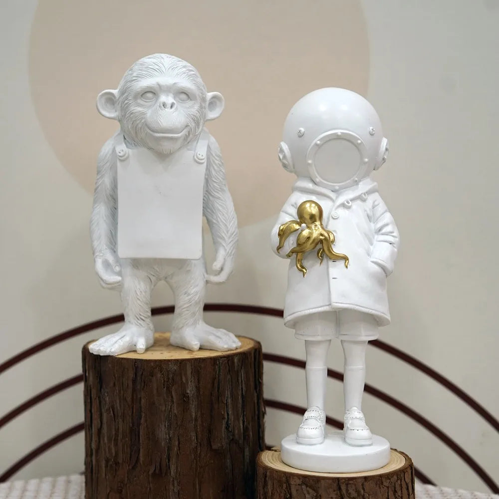 Artify Banksy Skulpturensammlung | Blume Werfer & Ballon Mädchen | Pop Art Figuren | Moderne Büro- & Heimdekoration