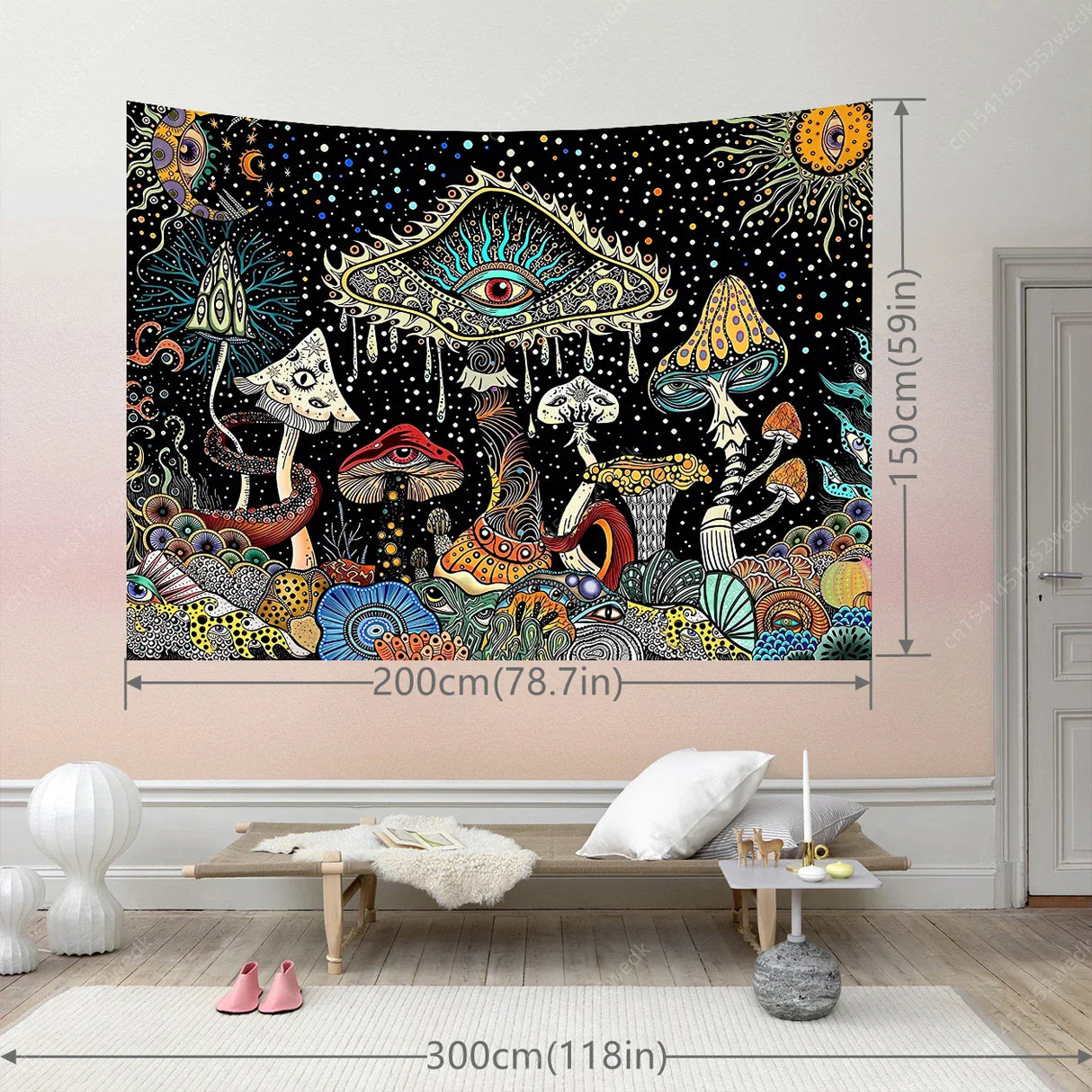 MysticTapestry Trippy Wandteppich | Hippie Boho Stil | Abstrakt & Farbintensiv | Wanddeko für Zuhause
