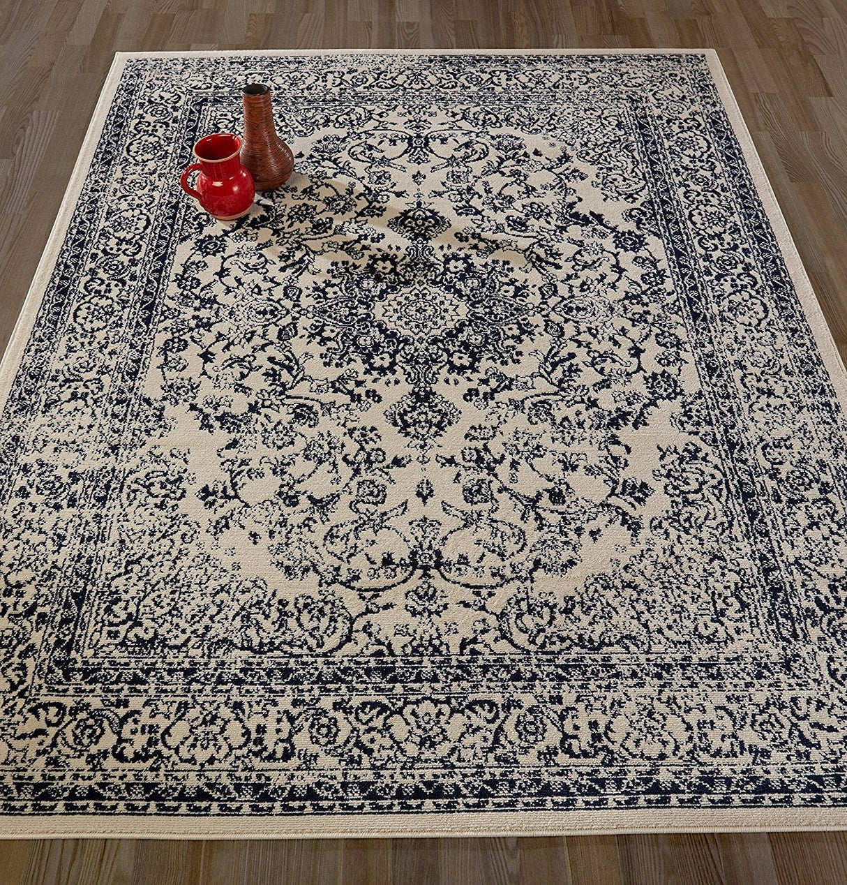 NavyGrace Oriental Teppich | Design in Elfenbein & Navy | Pflegeleicht & Weich | Perfekt für Wohnzimmer & Flur