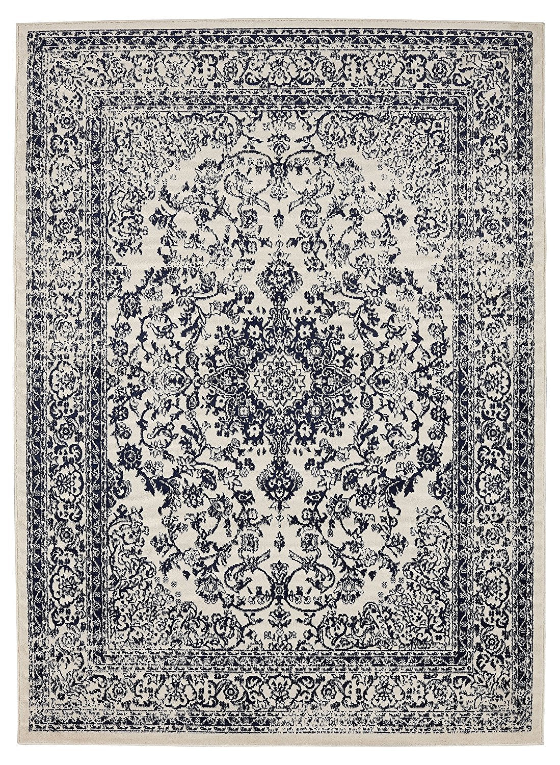 NavyGrace Oriental Teppich | Design in Elfenbein & Navy | Pflegeleicht & Weich | Perfekt für Wohnzimmer & Flur