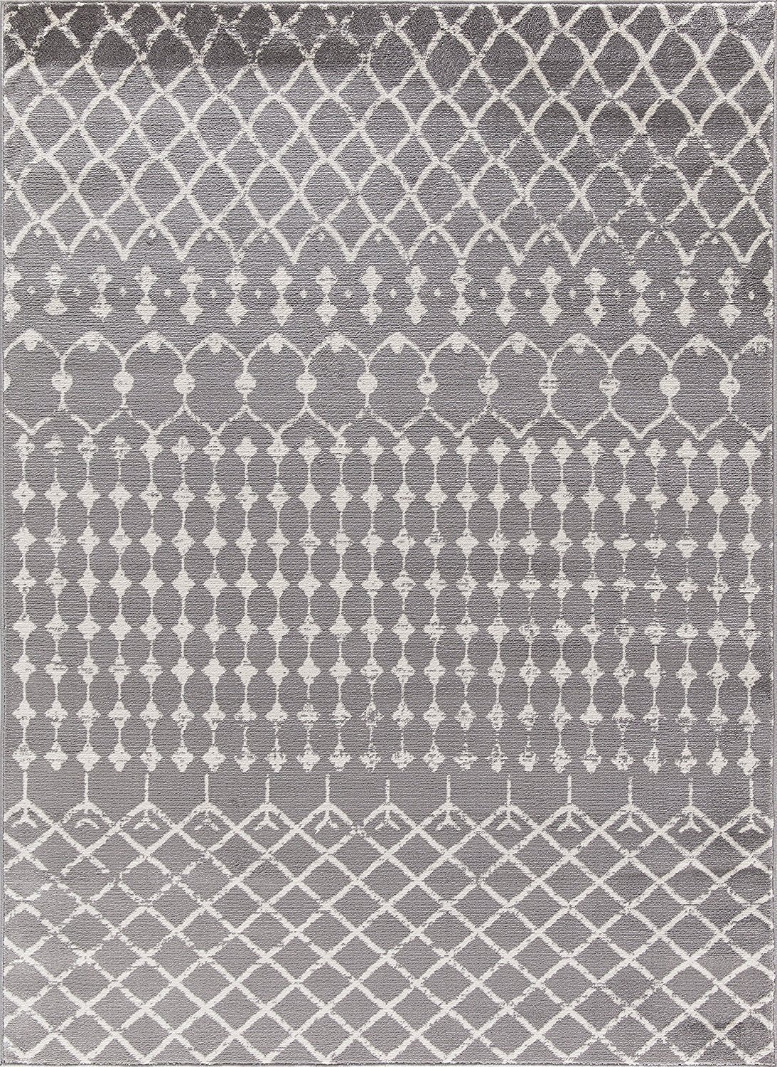 GridAura Contemporary Teppich | Gitterdesign in Grau & Elfenbein | Pflegeleicht & Modern | Perfekt für Wohnzimmer & Flur